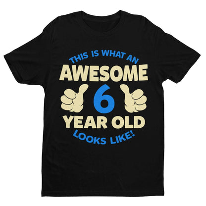 Boys 6th Birthday T-Shirt This Is What An Awesome 6 Year Old looks Like Gift