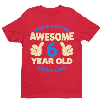 Boys 6th Birthday T-Shirt This Is What An Awesome 6 Year Old looks Like Gift