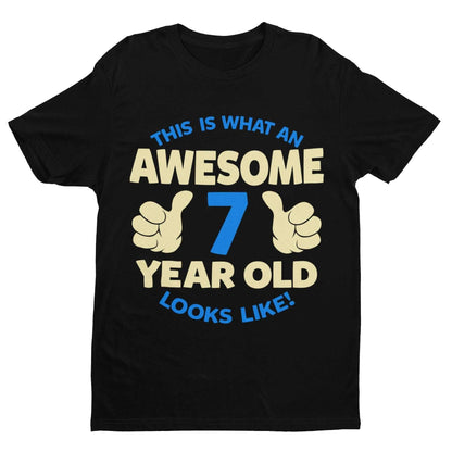 Boys 7th Birthday T-Shirt This Is What An Awesome 7 Year Old looks Like Gift
