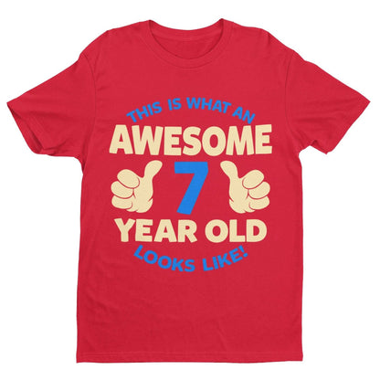 Boys 7th Birthday T-Shirt This Is What An Awesome 7 Year Old looks Like Gift