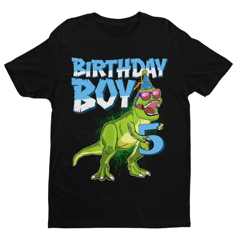Boys Cute 5th Birthday Dinosaur T Shirt Dino Fan Novelty - Galaxy Tees