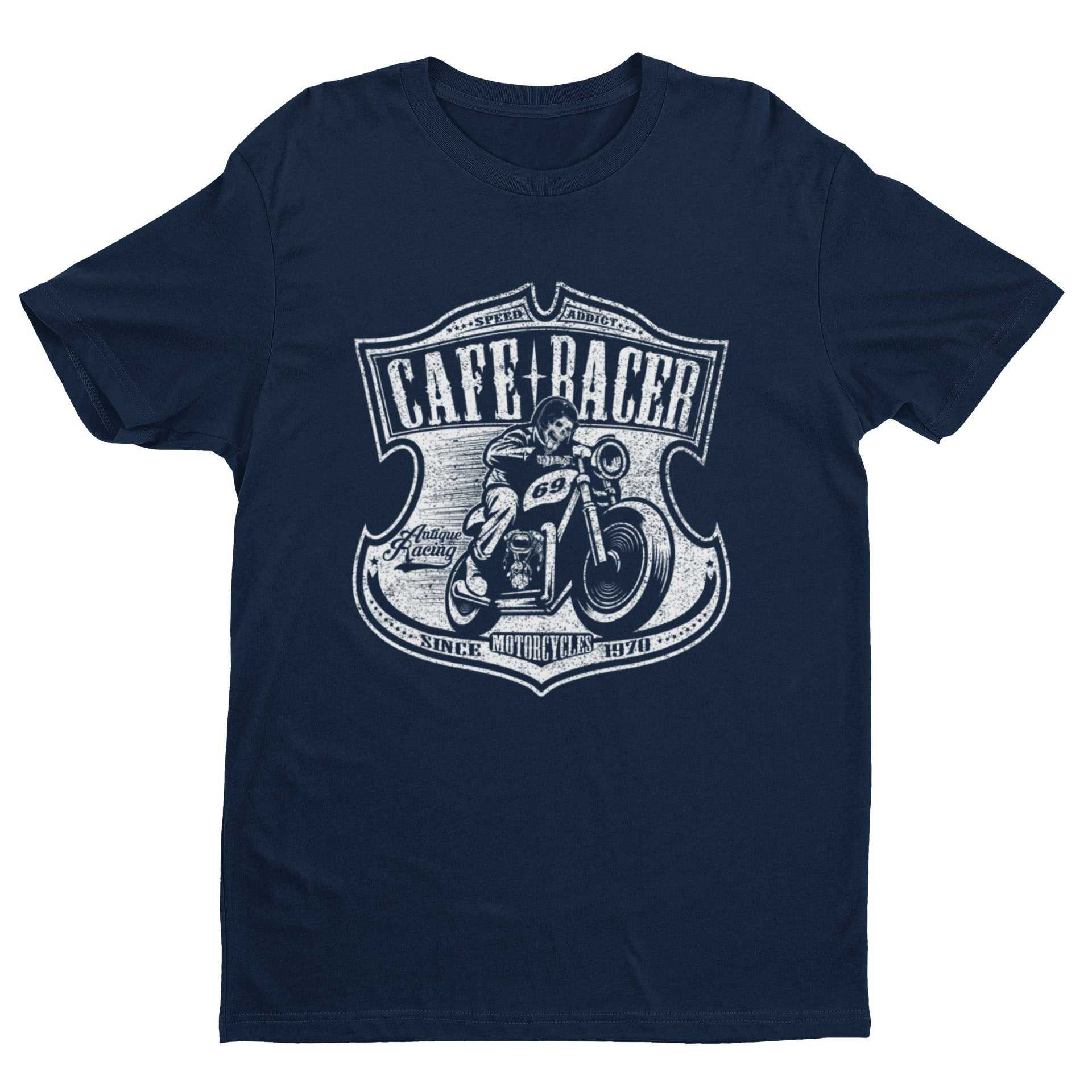 Cafe Racer Biker T-Shirt Speed Addict Motorcycle 69 Classic Bike Skull Gift T-Shirt