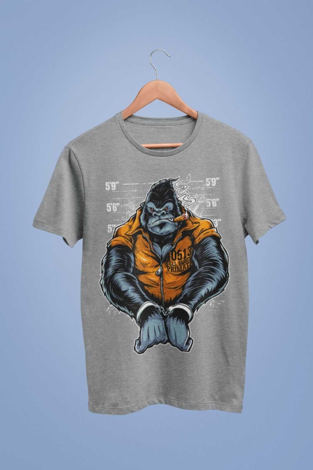 Cell Block Primate Funny T-Shirt Ape Gorilla Mugshot Handcuffs Smoking Cigar T-Shirt