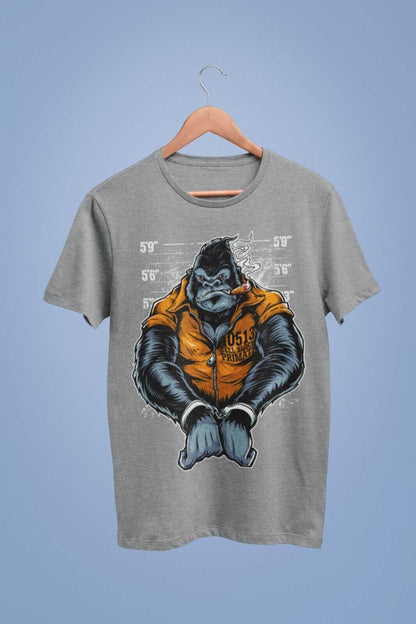 Cell Block Primate Funny T-Shirt Ape Gorilla Mugshot Handcuffs Smoking Cigar T-Shirt