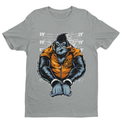 Cell Block Primate Funny T-Shirt Ape Gorilla Mugshot Handcuffs Smoking Cigar T-Shirt