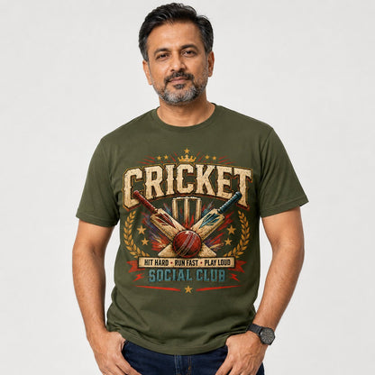 Cricket T-Shirt, Hit Hard Run Fast Play Loud Tee