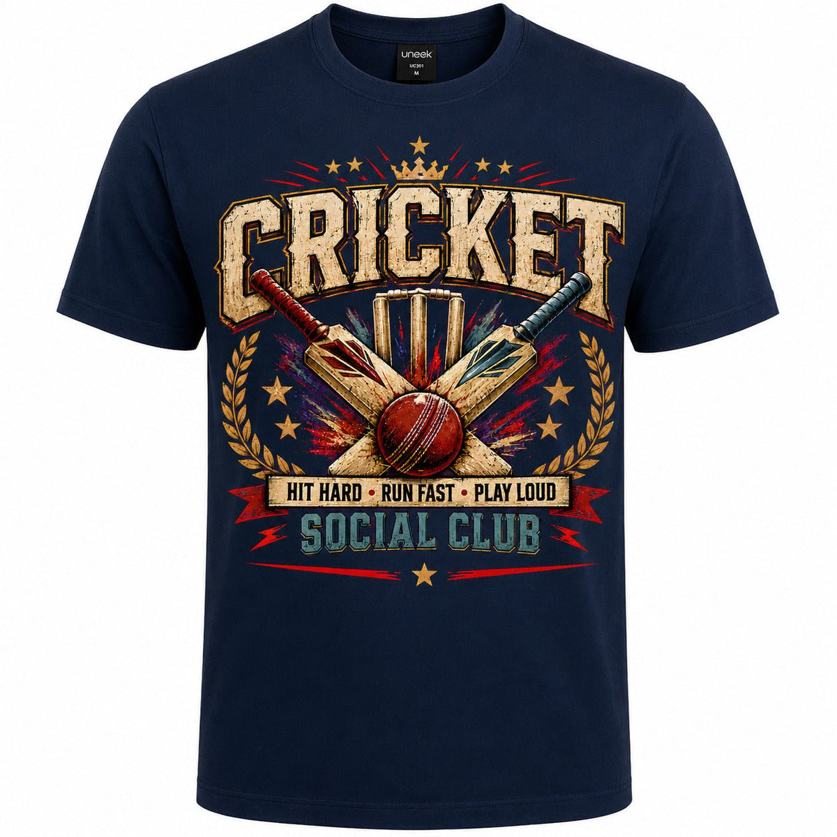 Cricket T-Shirt, Hit Hard Run Fast Play Loud Tee
