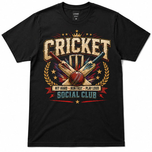 Cricket T-Shirt, Hit Hard Run Fast Play Loud Tee