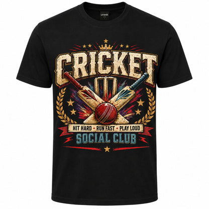 Cricket T-Shirt, Hit Hard Run Fast Play Loud Tee