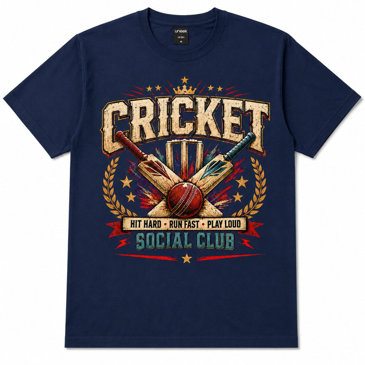 Cricket T-Shirt, Hit Hard Run Fast Play Loud Tee