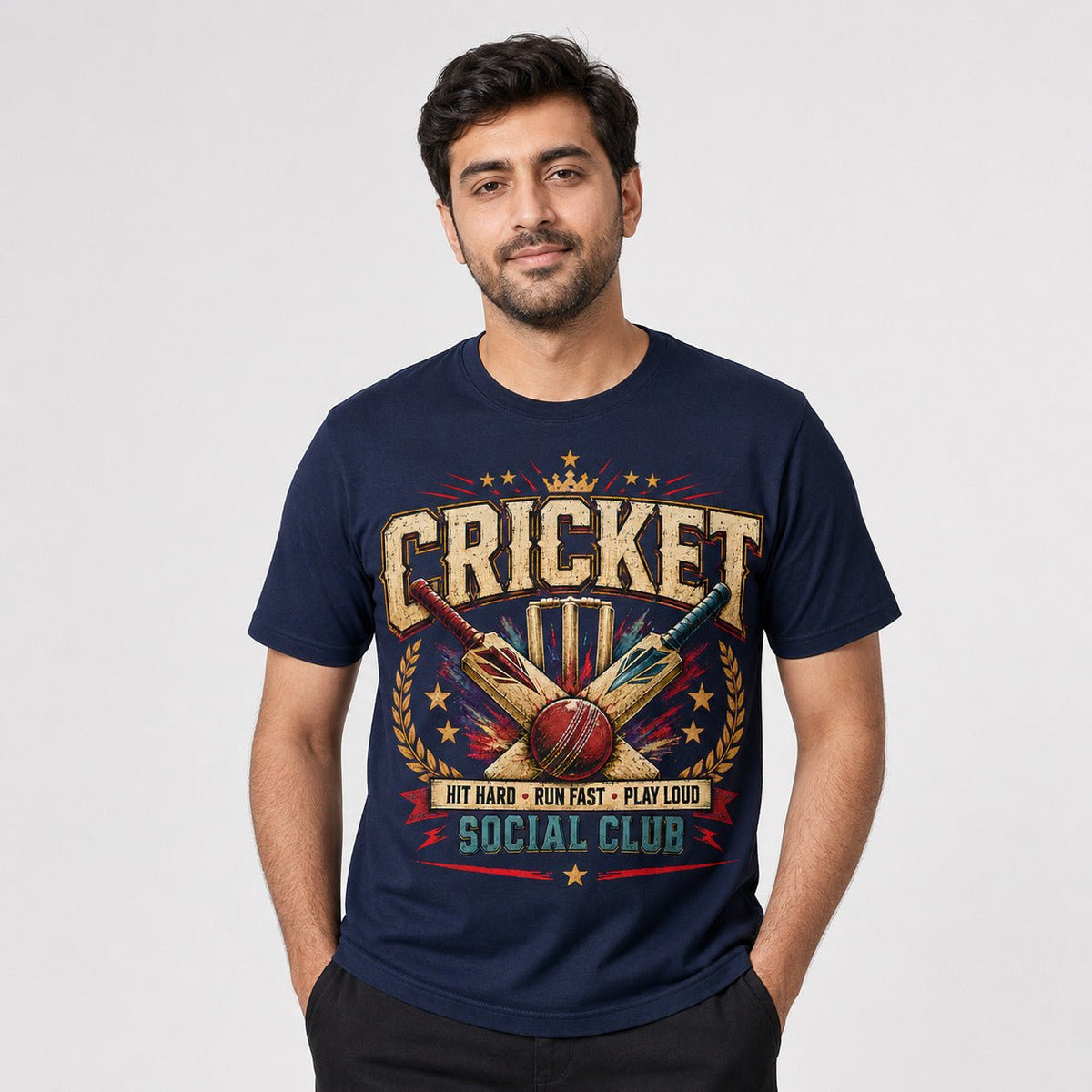 Cricket T-Shirt, Hit Hard Run Fast Play Loud Tee