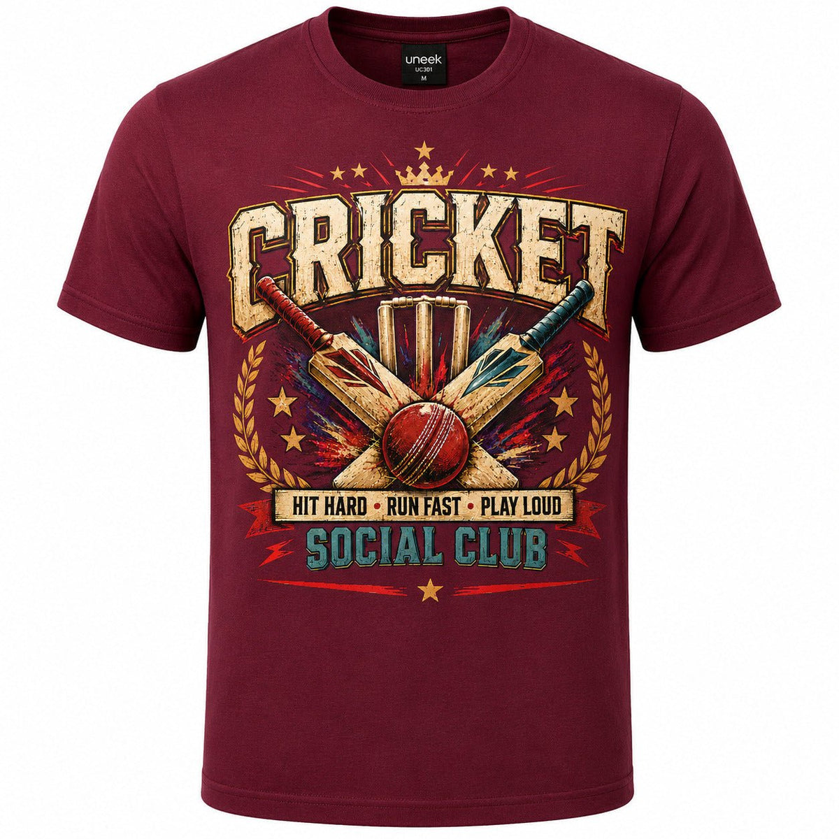 Cricket T-Shirt, Hit Hard Run Fast Play Loud Tee