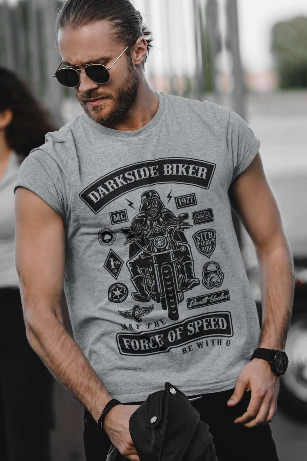 DARKSIDE BIKER T-Shirt Vader Darth Motorcycle Parody MC 1977 Sci Fi Funny Force T-Shirt Gift