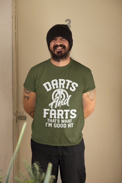 DARTS AND FARTS Funny T-Shirt Man To Oche Gift Darts Team Dad Present Rude T-Shirt