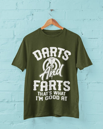 DARTS AND FARTS Funny T-Shirt Man To Oche Gift Darts Team Dad Present Rude T-Shirt