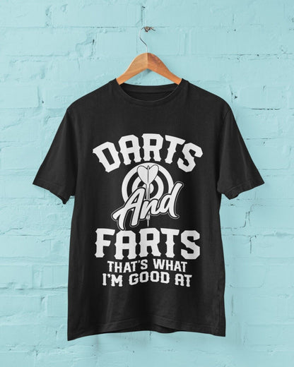 DARTS AND FARTS Funny T-Shirt Man To Oche Gift Darts Team Dad Present Rude T-Shirt