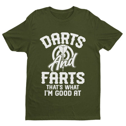 DARTS AND FARTS Funny T-Shirt Man To Oche Gift Darts Team Dad Present Rude T-Shirt