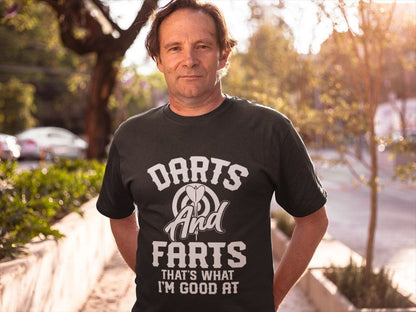 DARTS AND FARTS Funny T-Shirt Man To Oche Gift Darts Team Dad Present Rude T-Shirt