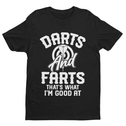 DARTS AND FARTS Funny T-Shirt Man To Oche Gift Darts Team Dad Present Rude T-Shirt