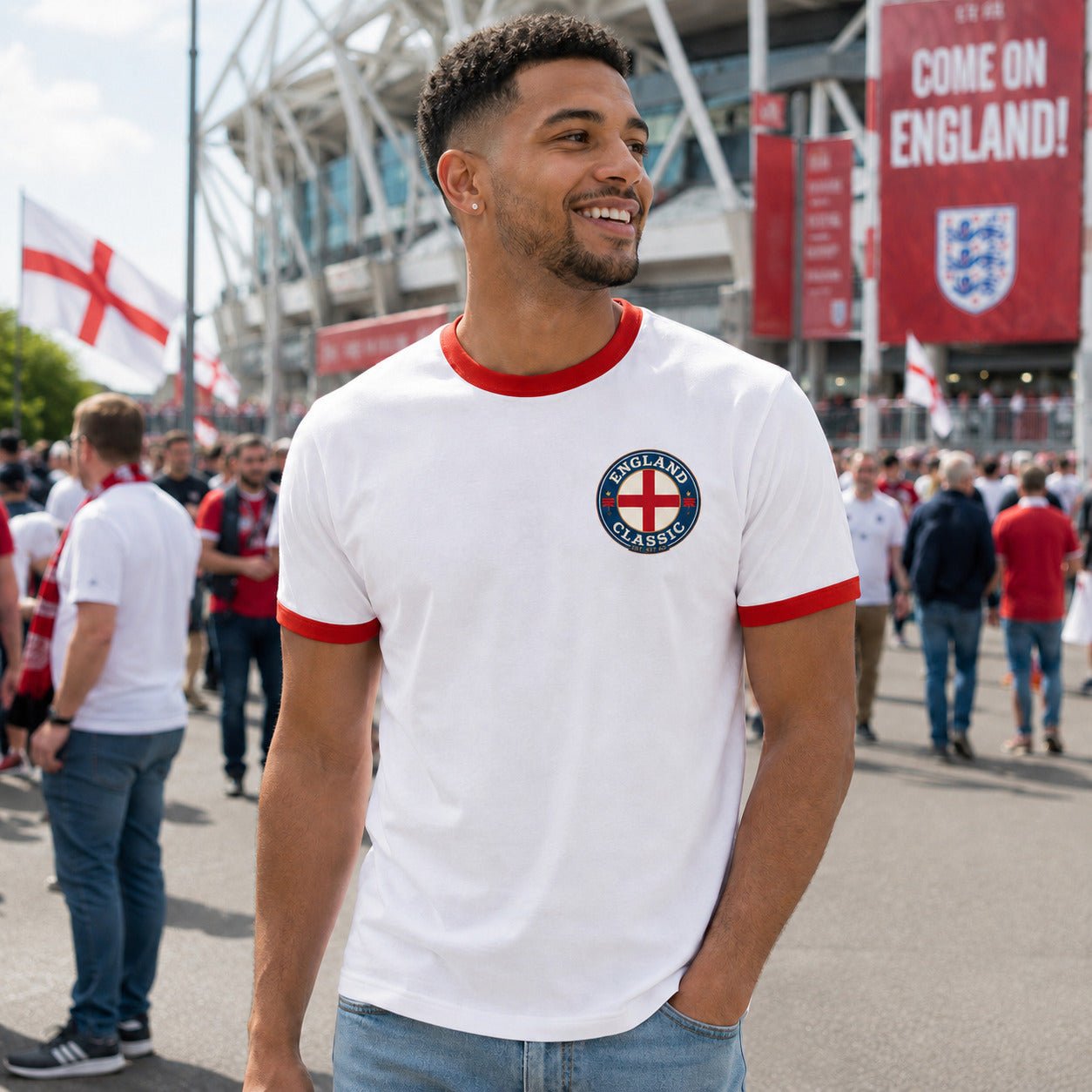 England Country Ringer T-Shirt – Unisex Retro Contrast Trim Tee