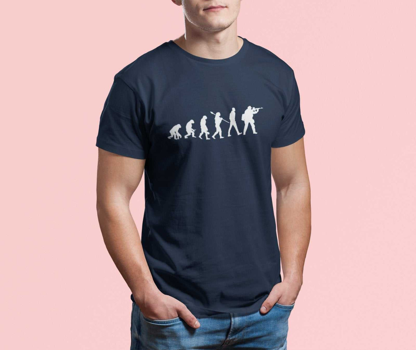 EVOLUTION OF AIRSOFT Funny Darwin Ape To Man Pew Pew Beebs Take Your Hits Gift T-Shirt