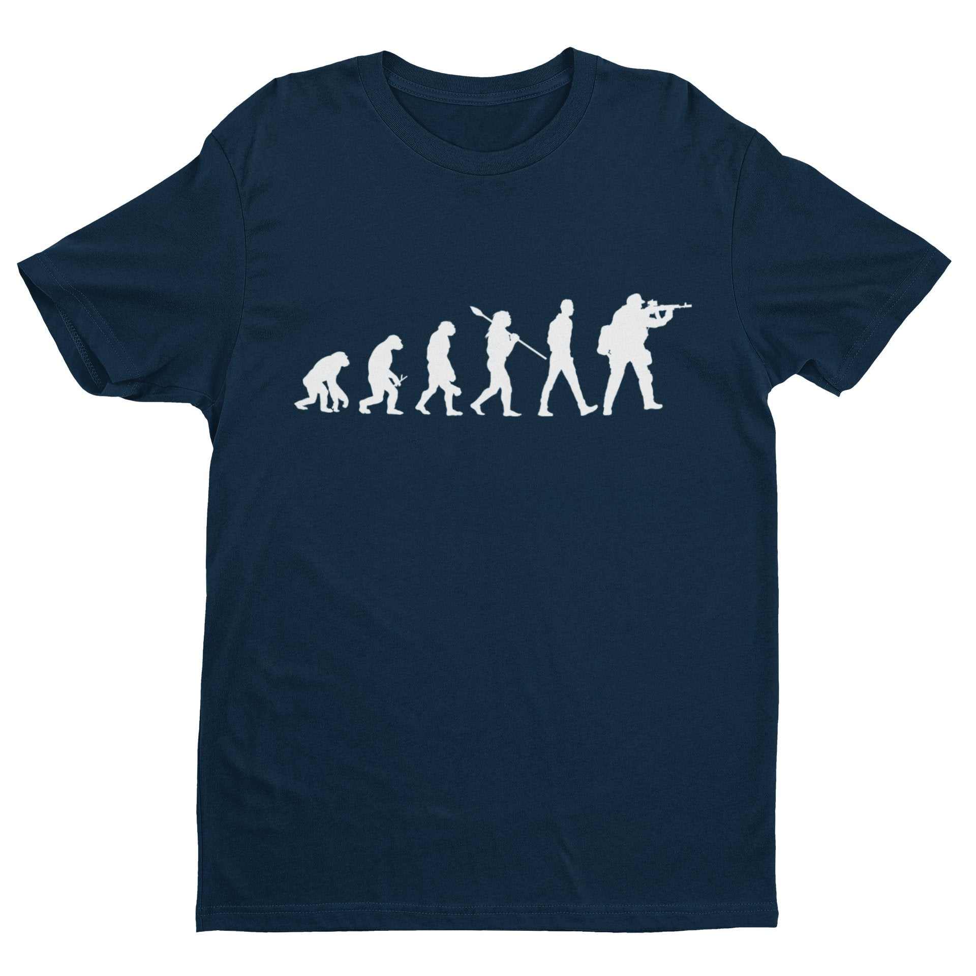 EVOLUTION OF AIRSOFT Funny Darwin Ape To Man Pew Pew Beebs Take Your Hits Gift T-Shirt
