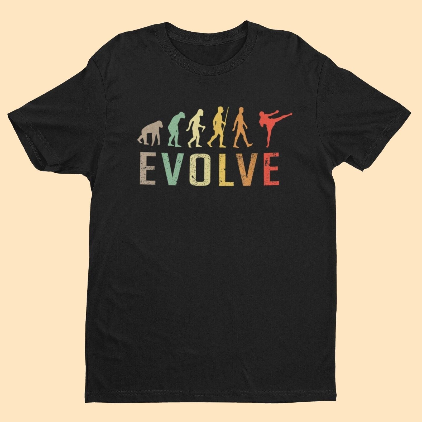 EVOLUTION OF KICKBOXING Funny T-Shirt Ape To MUAY THAI Combat Sport Fitness T-Shirt