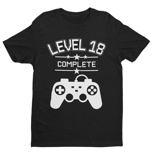 Funny 18th Birthday T-Shirt Level 18 Complete Gamer Themed Gift Gaming T-Shirt