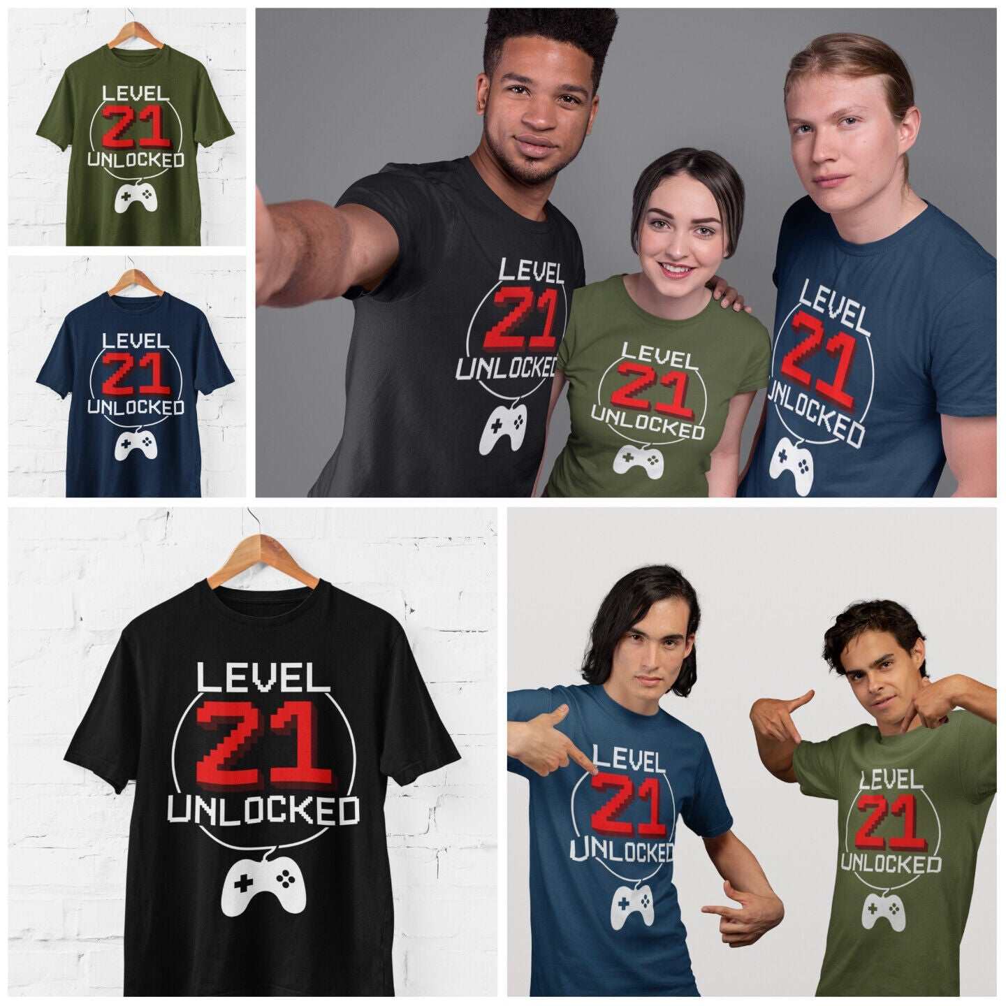 Funny 21st Birthday T-Shirt Level 21 Unlocked Gamer Themed Gift Gaming T-Shirt