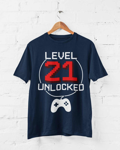 Funny 21st Birthday T-Shirt Level 21 Unlocked Gamer Themed Gift Gaming T-Shirt