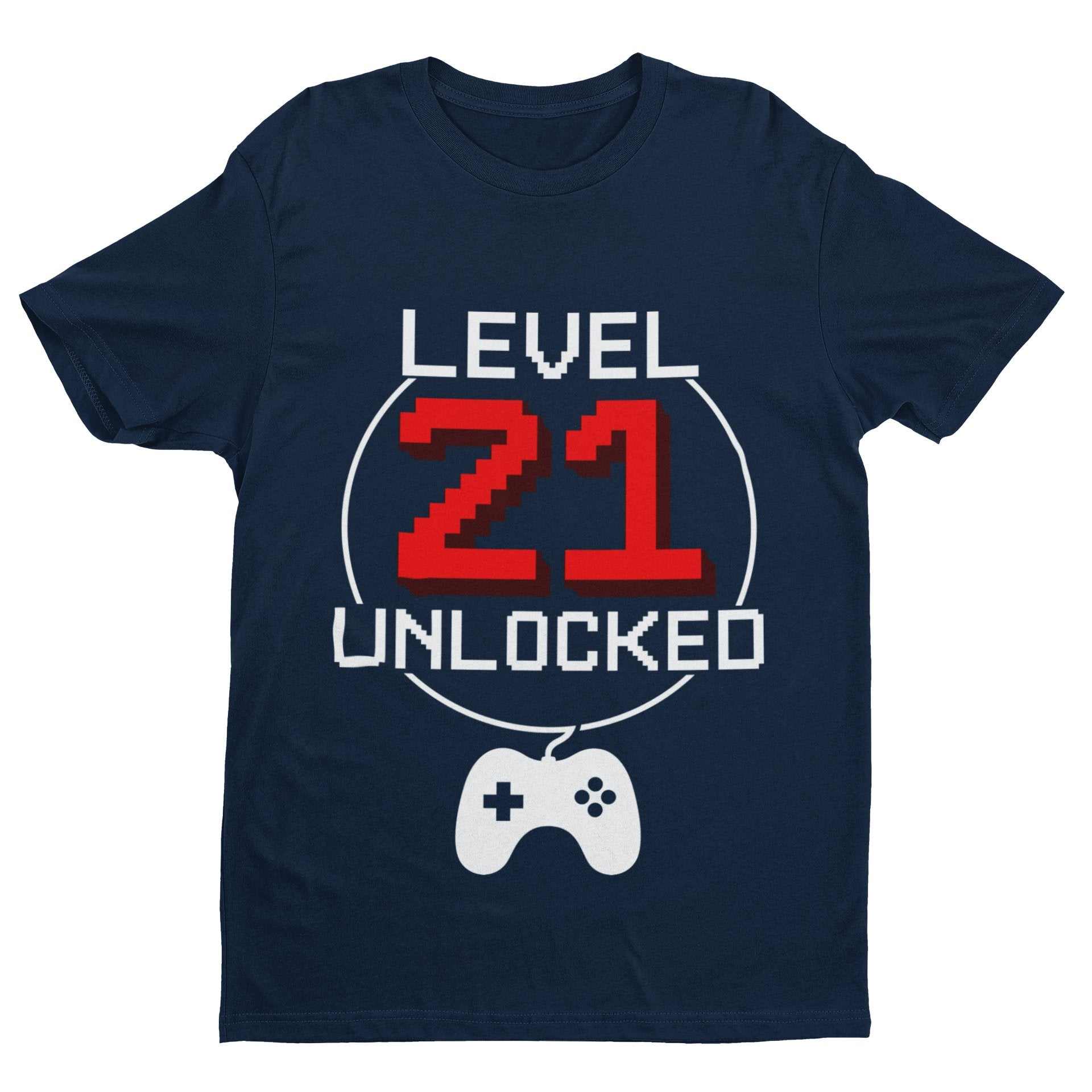 Funny 21st Birthday T-Shirt Level 21 Unlocked Gamer Themed Gift Gaming T-Shirt