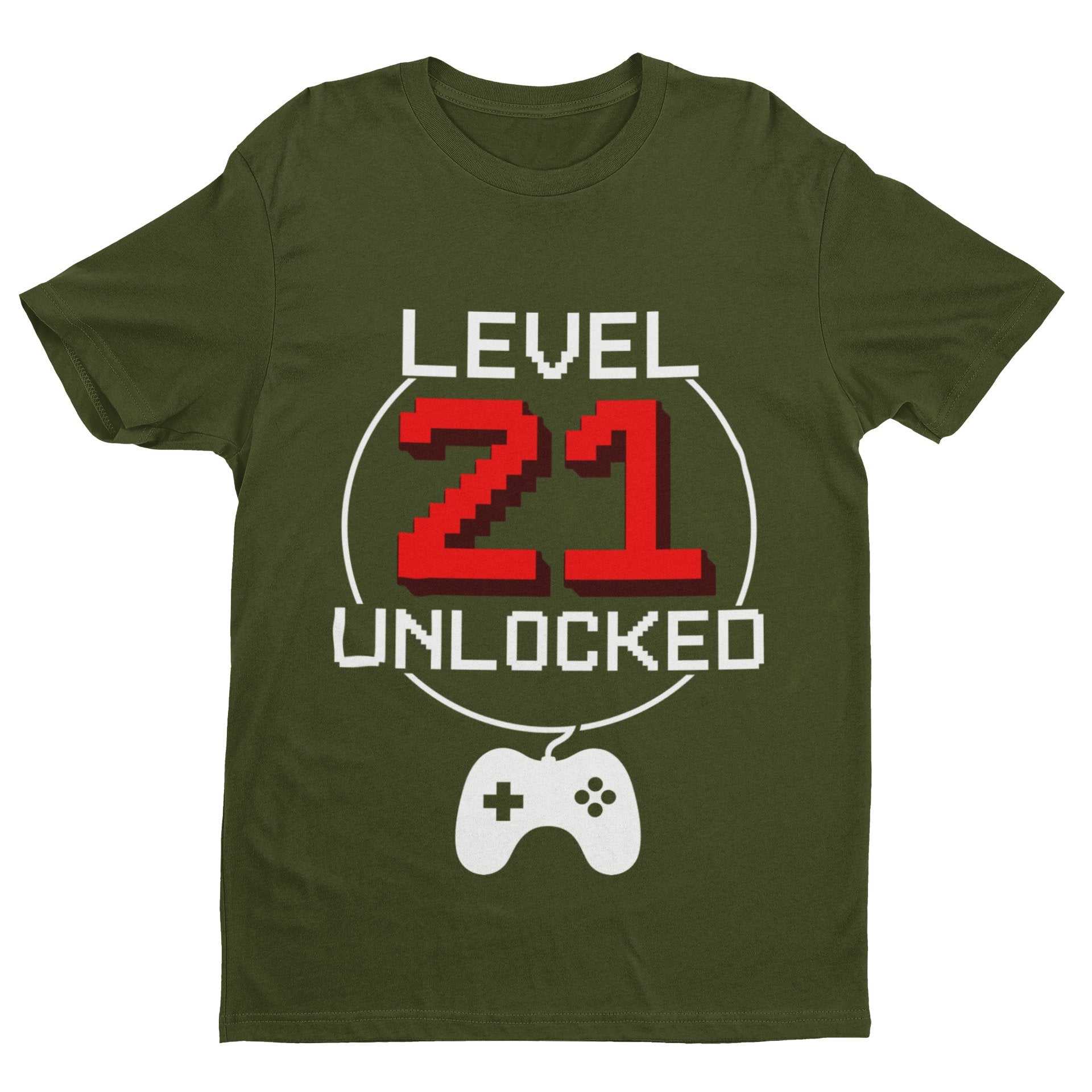 Funny 21st Birthday T-Shirt Level 21 Unlocked Gamer Themed Gift Gaming T-Shirt