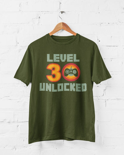 Funny 30th Birthday T-Shirt Level 30 Unlocked Gamer Themed Gift Gaming T-Shirt