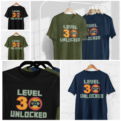 Funny 30th Birthday T-Shirt Level 30 Unlocked Gamer Themed Gift Gaming T-Shirt