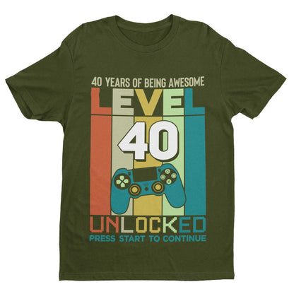 Funny 40th Birthday T-Shirt Level 40 Unlocked Gaming Theme Gamer Gift Forty T-Shirt