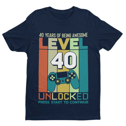 Funny 40th Birthday T-Shirt Level 40 Unlocked Gaming Theme Gamer Gift Forty T-Shirt