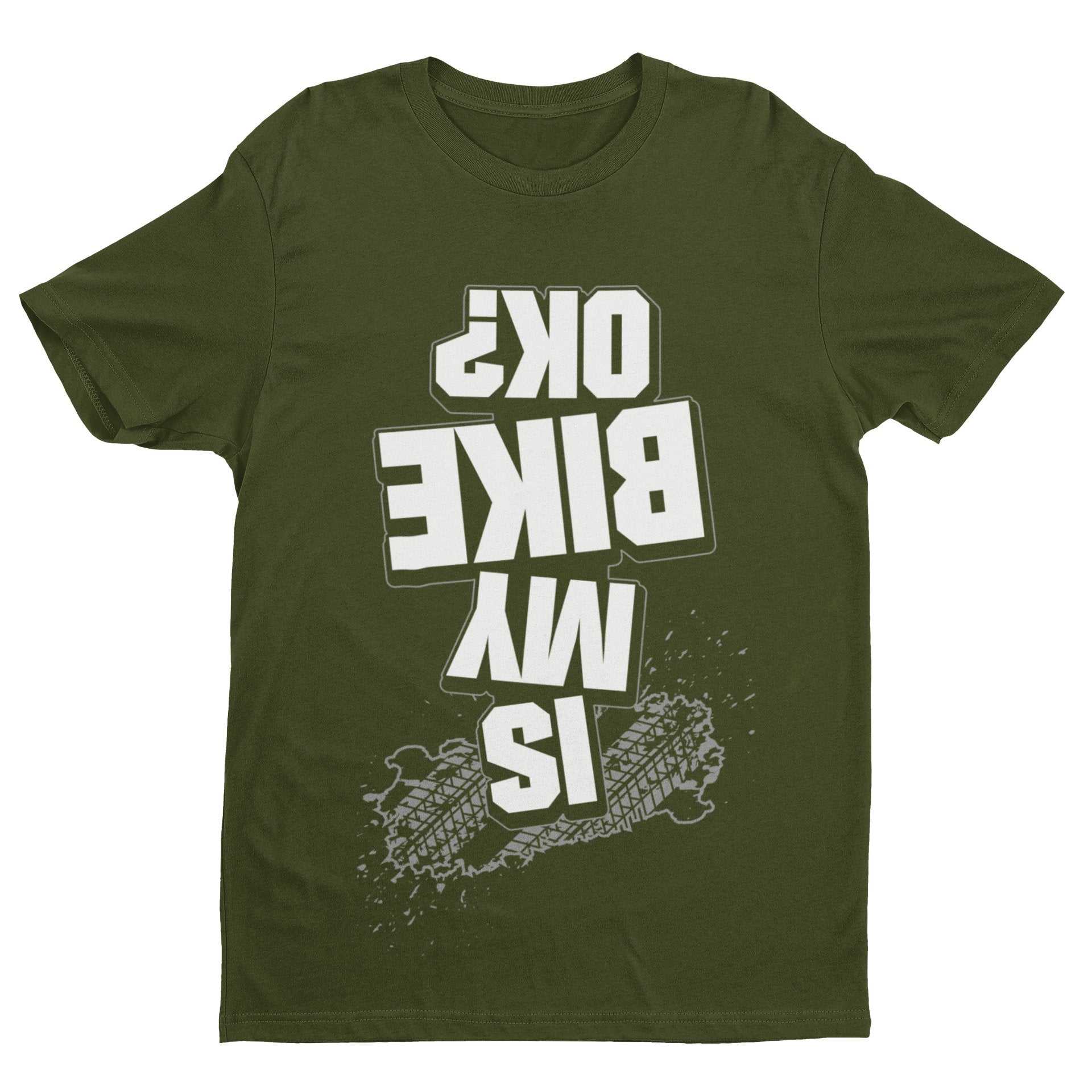 Funny Biker T-Shirt Is My Bike OK? Upside Down Print Joke Accident Motorcycle T-Shirt Gift