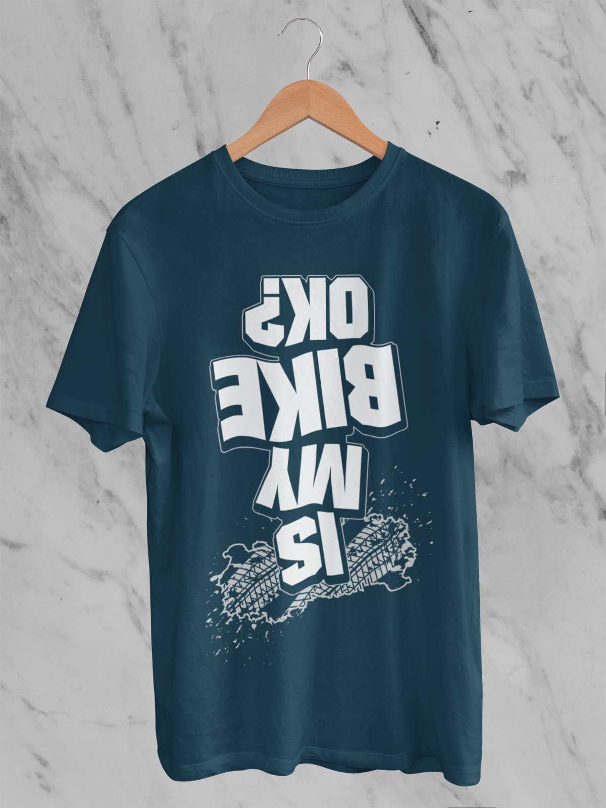 Funny Biker T-Shirt Is My Bike OK? Upside Down Print Joke Accident Motorcycle T-Shirt Gift
