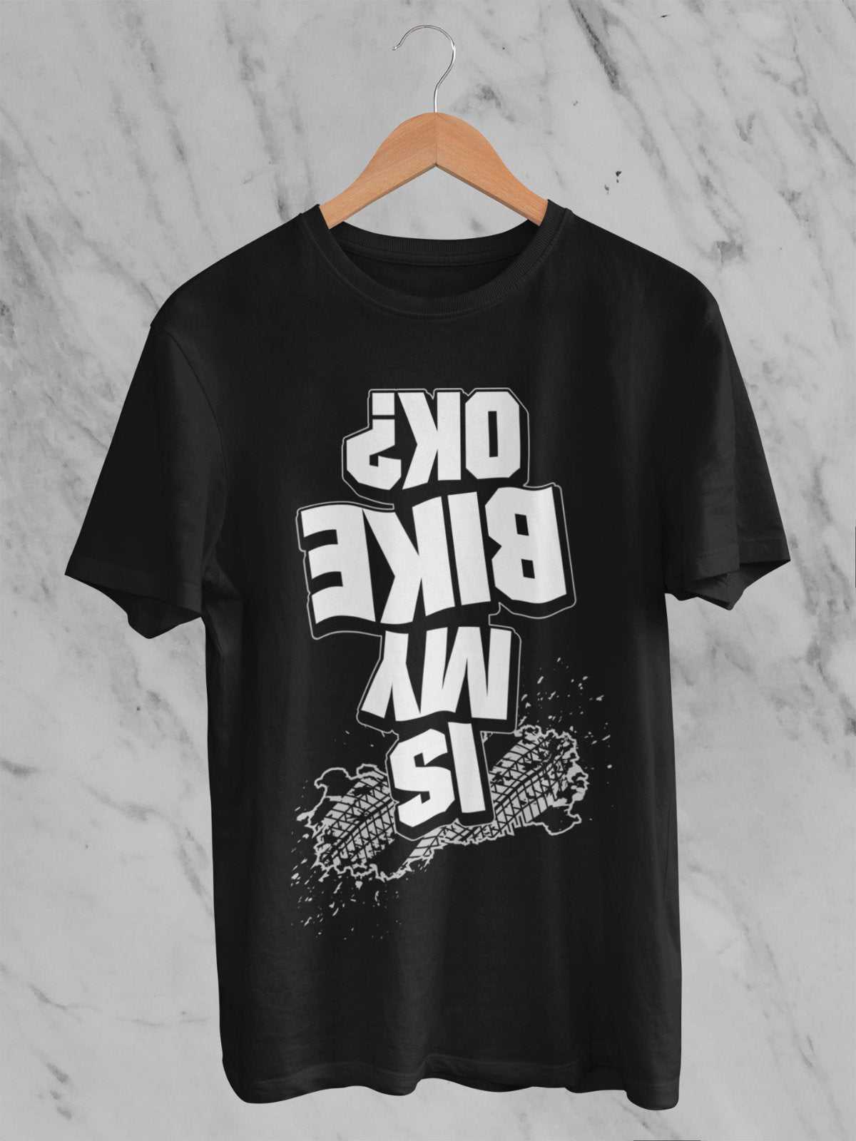 Funny Biker T-Shirt Is My Bike OK? Upside Down Print Joke Accident Motorcycle T-Shirt Gift
