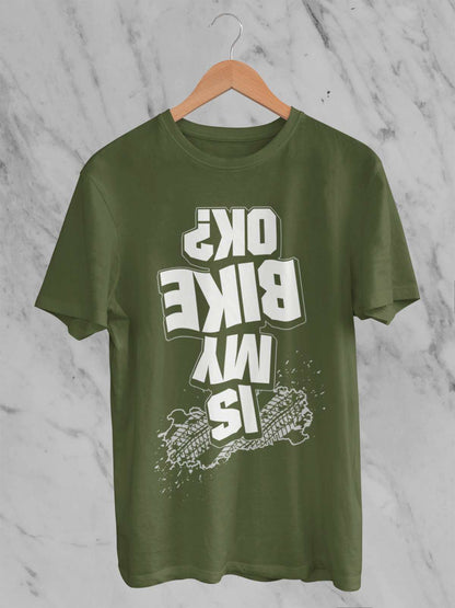 Funny Biker T-Shirt Is My Bike OK? Upside Down Print Joke Accident Motorcycle T-Shirt Gift
