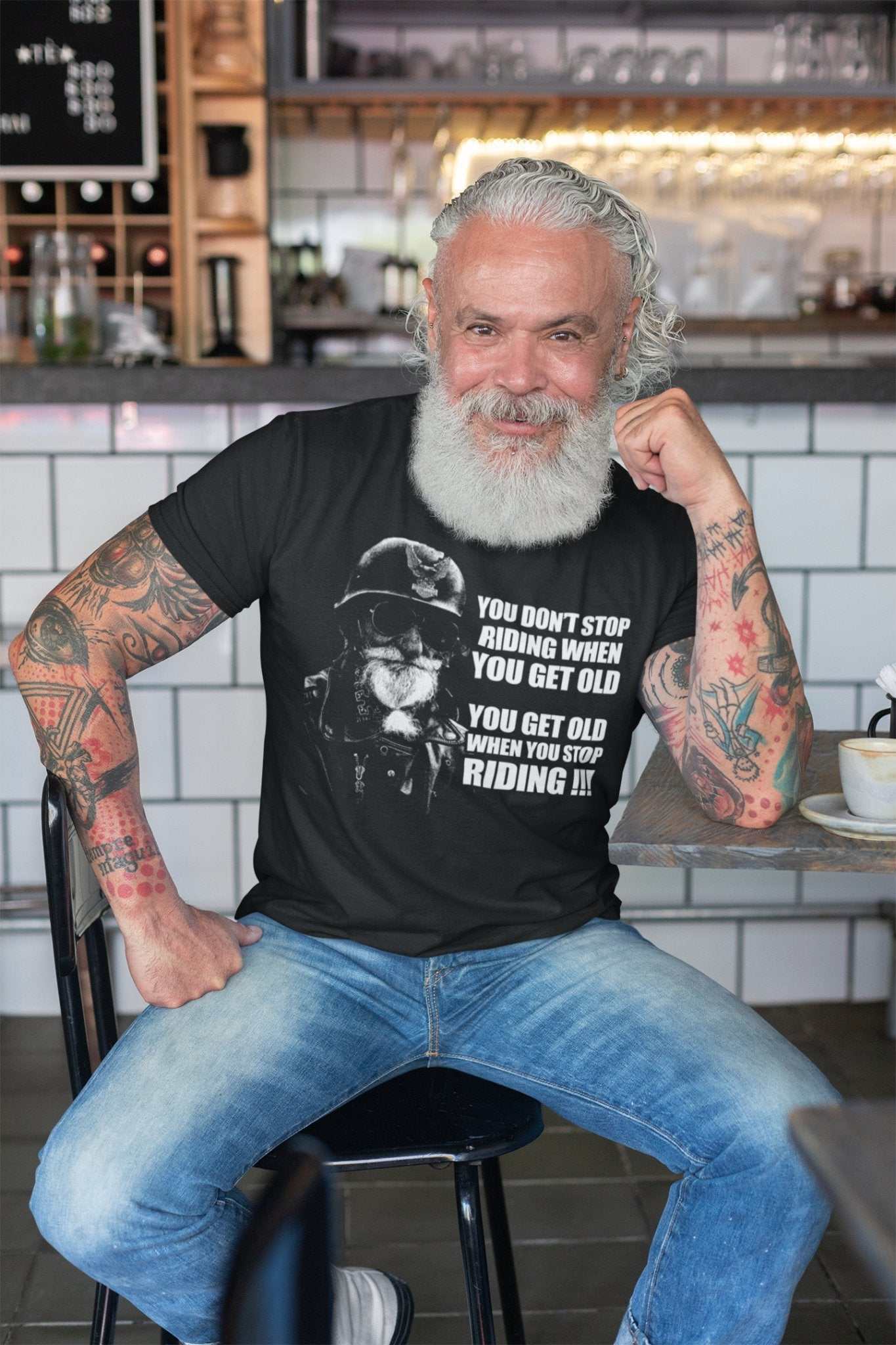 Funny Biker T-Shirt You Don't Stop Riding When You Get Old Motorcycle Old Guy T-Shirt Gift