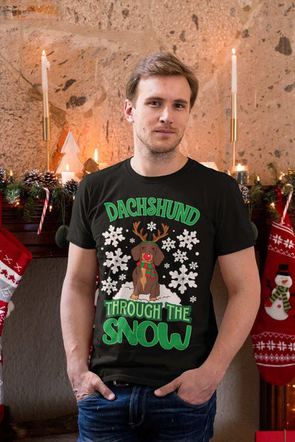 Funny Christmas Dachshund Through T-Shirt The Snow Dashing Parody Dog Gift T-Shirt