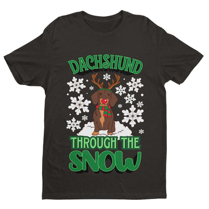 Funny Christmas Dachshund Through T-Shirt The Snow Dashing Parody Dog Gift T-Shirt