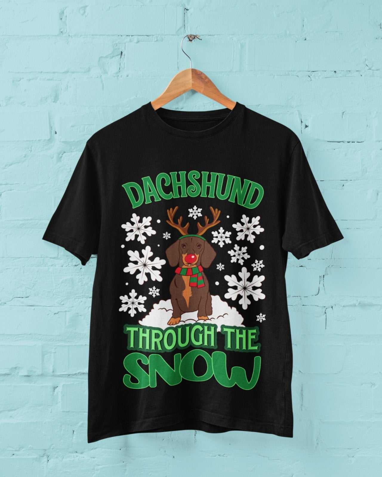 Funny Christmas Dachshund Through T-Shirt The Snow Dashing Parody Dog Gift T-Shirt