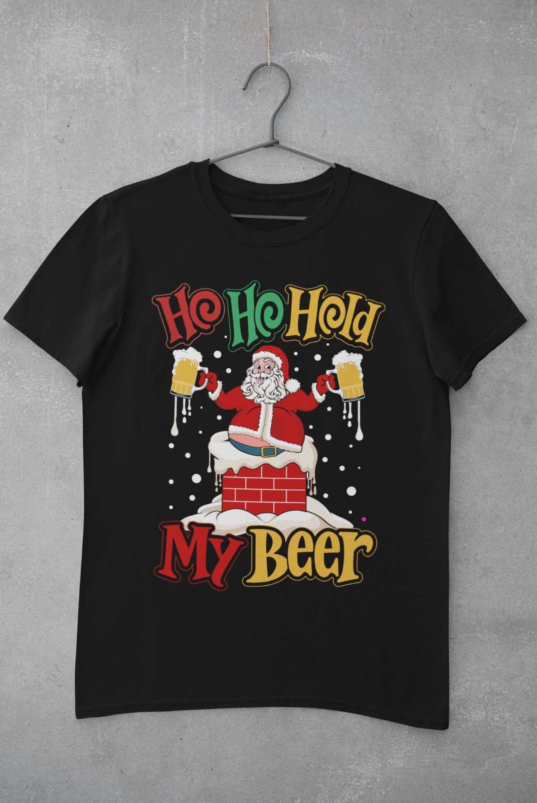 Funny Christmas Santa T-Shirt Ho Ho Hold My Beer Gift Xmas Drinking Joke T-Shirt