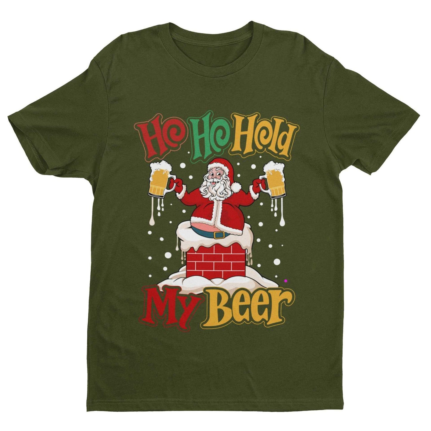 Funny Christmas Santa T-Shirt Ho Ho Hold My Beer Gift Xmas Drinking Joke T-Shirt