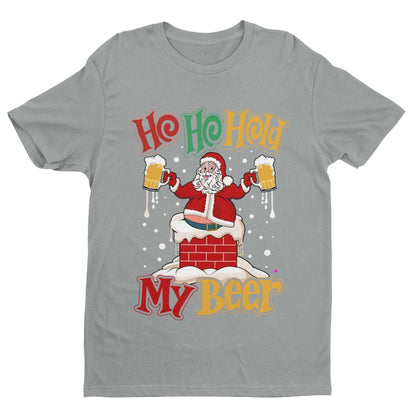 Funny Christmas Santa T-Shirt Ho Ho Hold My Beer Gift Xmas Drinking Joke T-Shirt