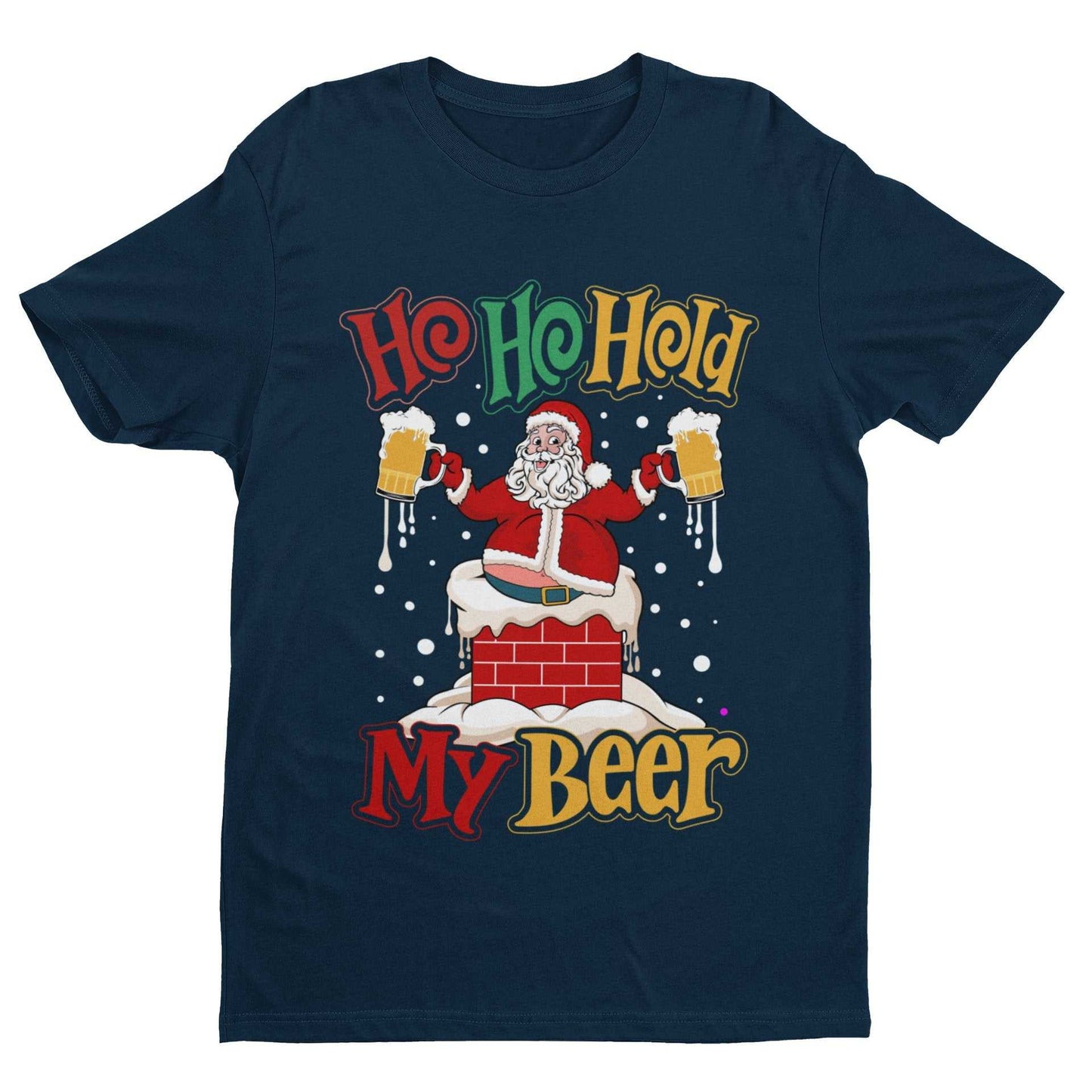 Funny Christmas Santa T-Shirt Ho Ho Hold My Beer Gift Xmas Drinking Joke T-Shirt