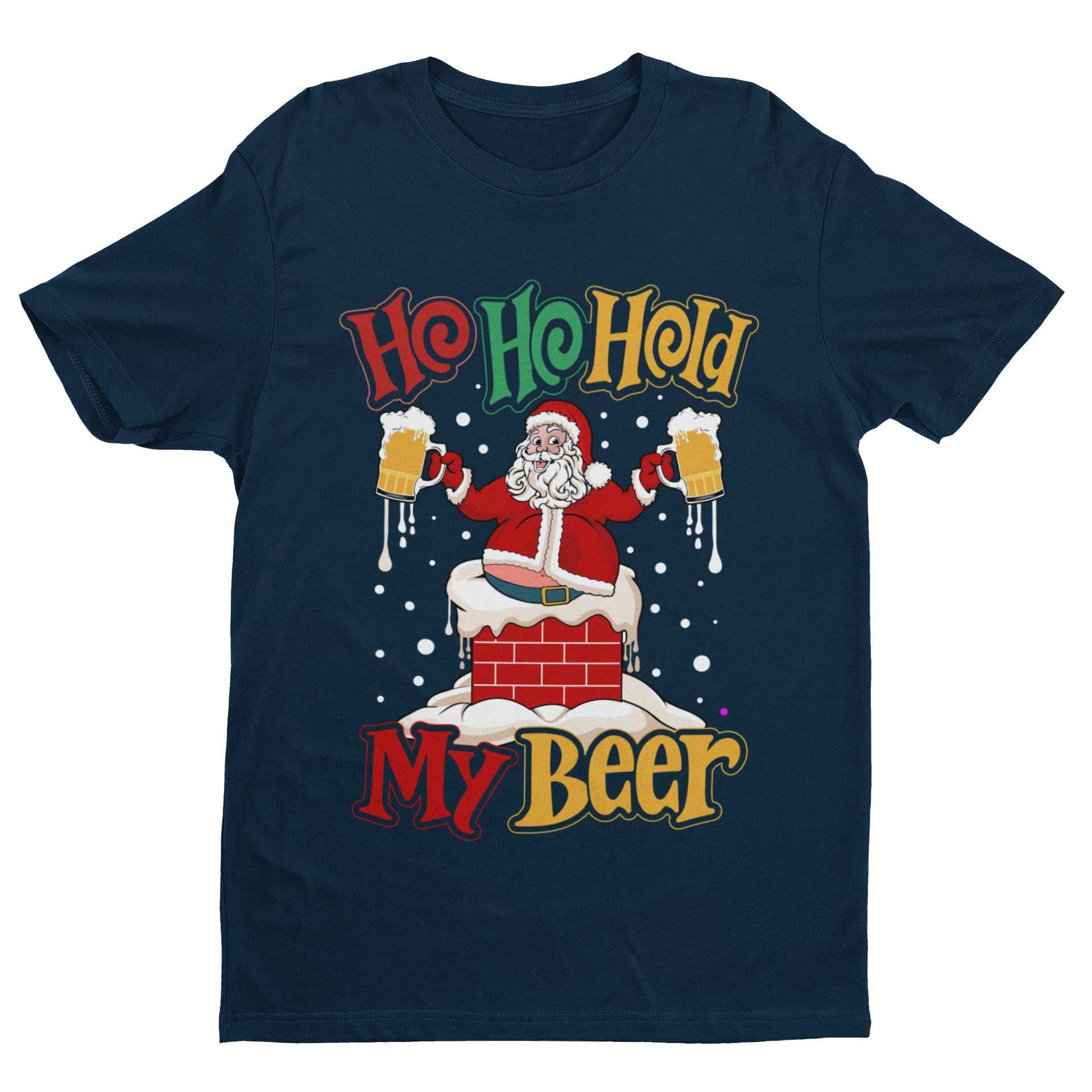 Funny Christmas Santa T-Shirt Ho Ho Hold My Beer Gift Xmas Drinking Joke T-Shirt