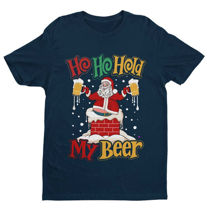 Funny Christmas Santa T-Shirt Ho Ho Hold My Beer Gift Xmas Drinking Joke T-Shirt